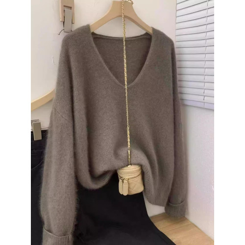 100%美麗諾羊毛衫女秋冬顯瘦歐貨慵懶針織衫v領打底套頭羊絨毛衣