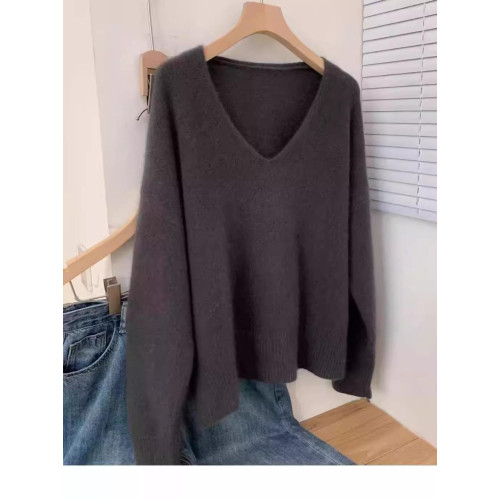 100%美麗諾羊毛衫女秋冬顯瘦歐貨慵懶針織衫v領打底套頭羊絨毛衣