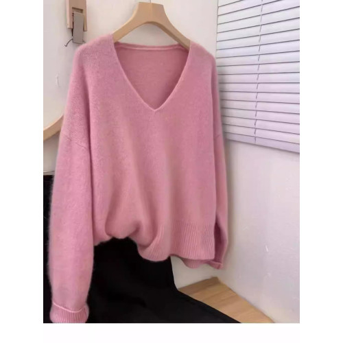 100%美麗諾羊毛衫女秋冬顯瘦歐貨慵懶針織衫v領打底套頭羊絨毛衣
