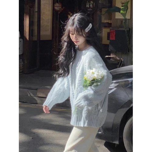 軟糯溫柔風藍色毛衣女秋冬內搭打底針織衫2025新款高級感加厚外套