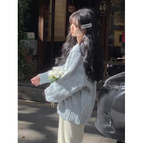 軟糯溫柔風藍色毛衣女秋冬內搭打底針織衫2025新款高級感加厚外套