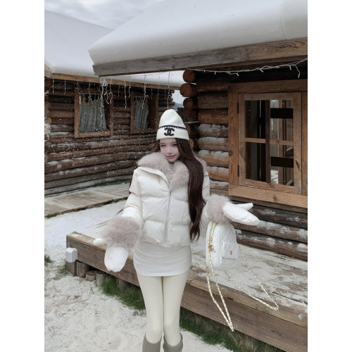 白色毛毛拼接拉鍊立領棉服外套女冬季加厚保暖羽絨服百搭棉衣棉襖