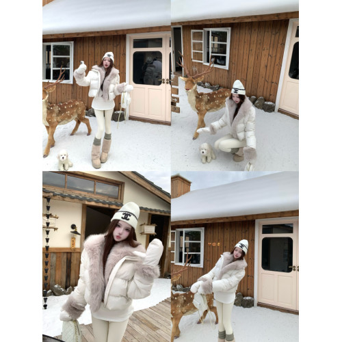 白色毛毛拼接拉鍊立領棉服外套女冬季加厚保暖羽絨服百搭棉衣棉襖