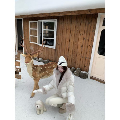 白色毛毛拼接拉鍊立領棉服外套女冬季加厚保暖羽絨服百搭棉衣棉襖