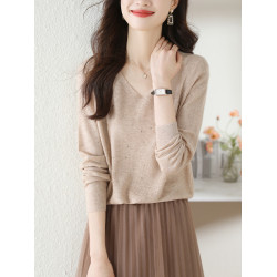 v領白色毛衣女裝春秋季2025新款內搭薄款針織衫爆款香風打底上衣