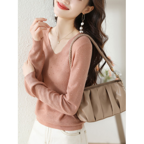 v領白色毛衣女裝春秋季2025新款內搭薄款針織衫爆款香風打底上衣