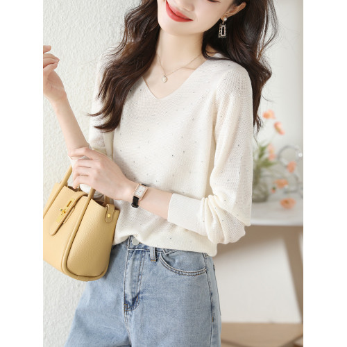 v領白色毛衣女裝春秋季2025新款內搭薄款針織衫爆款香風打底上衣
