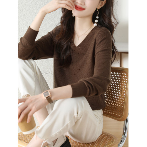 v領白色毛衣女裝春秋季2025新款內搭薄款針織衫爆款香風打底上衣