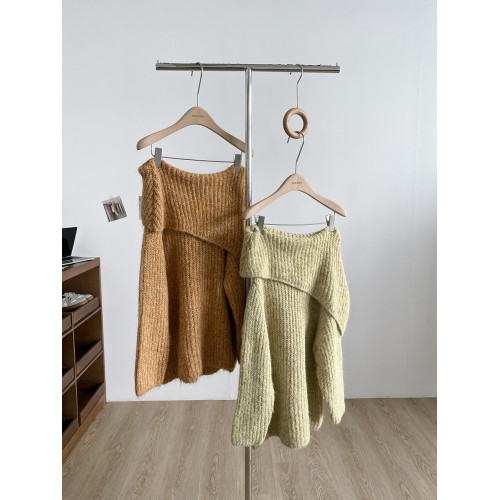 2025冬季新款韓系溫柔一字肩針織毛衣女寬松顯瘦減齡軟糯露肩上衣