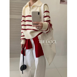 早秋韓系穿搭條紋毛衣女款秋冬2025新款立領針織衫韓國東大門上衣