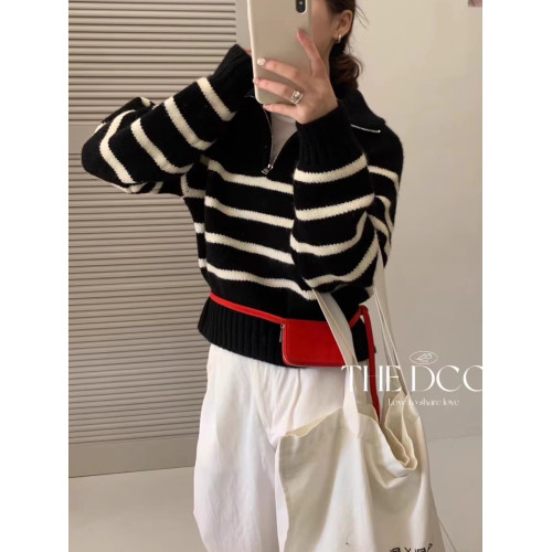 早秋韓系穿搭條紋毛衣女款秋冬2025新款立領針織衫韓國東大門上衣