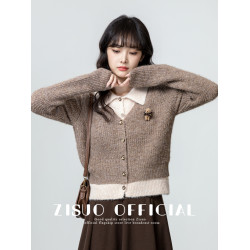 假兩件POLO領毛衣女2026春秋新款復古美拉德繙領針織開衫短款上衣