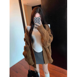 寬松慵懶風加厚麻花毛衣外套女秋冬小個子外穿針織開衫中長款上衣