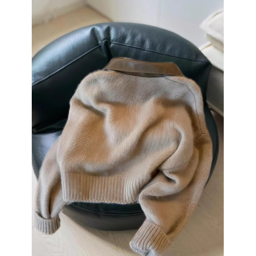 美拉德拼接短款雙拉鍊毛衣女秋冬復古高級感修身polo領針織衫外套