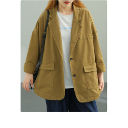 大碼女裝短小西裝外套女春秋寬松胖mm小個子文藝上衣休閒百搭西服