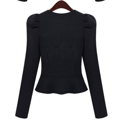 A805大碼新款韓版棉質拉鍊上衣泡泡袖長袖荷葉擺小西服短外套 A805大碼新款韓版棉質拉鍊上衣泡泡袖長袖荷葉擺小西服短外套