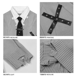 學院風Polo領帶假兩件毛衣女秋季潮牌寬松百搭情侶灰色針織衫上衣