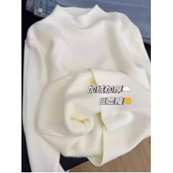 半高領加絨打底衫女2024新款秋冬季白色毛衣內搭加厚一體絨上衣冬