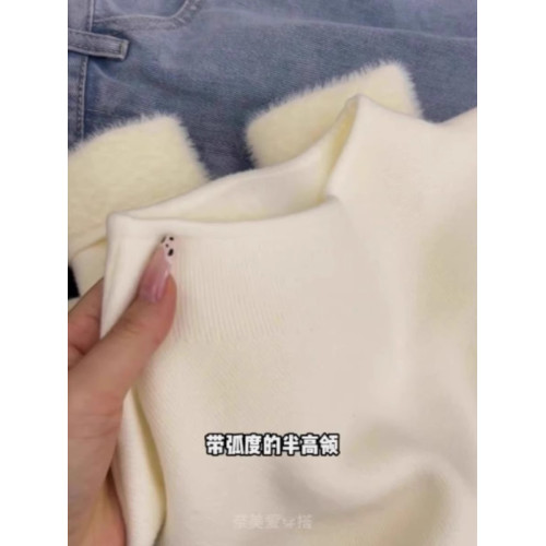 半高領加絨打底衫女2024新款秋冬季白色毛衣內搭加厚一體絨上衣冬