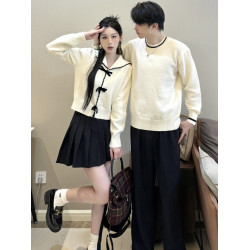 情侶裝秋冬季2024新款韓版慵懶海軍領毛衣氣質高級感開衫針織外套