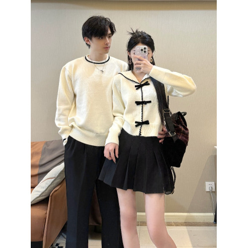 情侶裝秋冬季2024新款韓版慵懶海軍領毛衣氣質高級感開衫針織外套