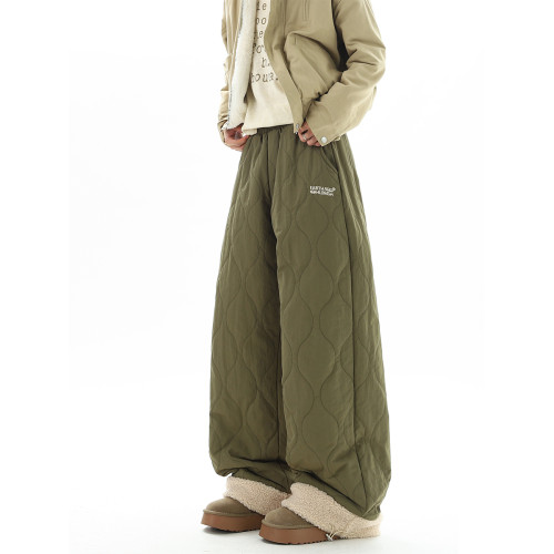 軍綠色葫蘆紋保暖棉褲女男冬季潮牌夾棉加厚休閒褲防風防寒滑雪褲 軍綠色葫蘆紋保暖棉褲女男冬季潮牌夾棉加厚休閒褲防風防寒滑雪褲