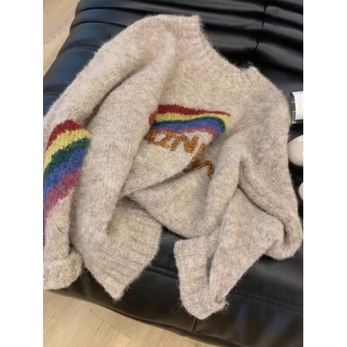 圓領長袖慵懶風軟糯毛衣外套女款2025新款高級感毛線衣針織衫上衣