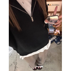 拉鍊大翻領慵懶風毛衣女秋冬季外穿休閒百搭韓版寬松加厚保暖上衣