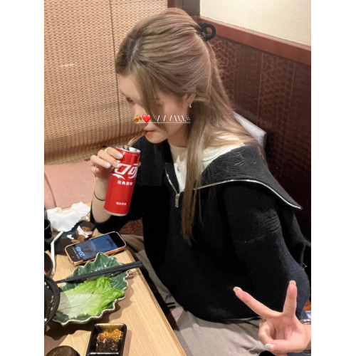 拉鍊大翻領慵懶風毛衣女秋冬季外穿休閒百搭韓版寬松加厚保暖上衣