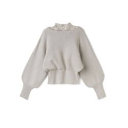 日系甜美蕾絲領拼接假兩件氣質顯瘦軟糯毛衣女落肩袖純欲針織衫