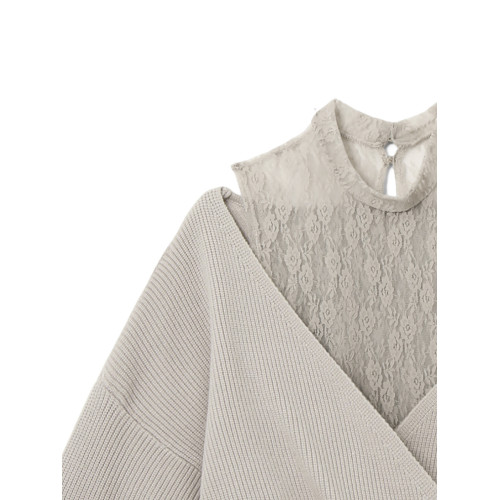 日系甜美蕾絲領拼接假兩件氣質顯瘦軟糯毛衣女落肩袖純欲針織衫