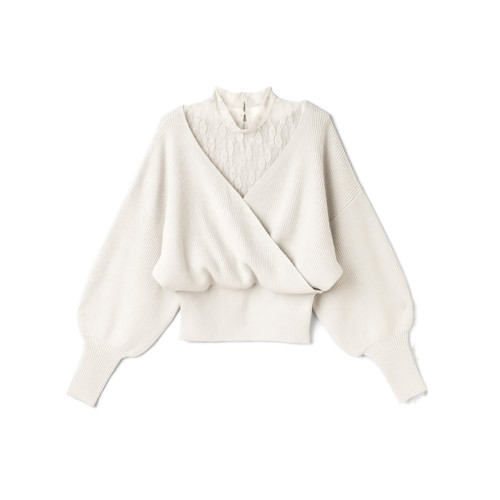 日系甜美蕾絲領拼接假兩件氣質顯瘦軟糯毛衣女落肩袖純欲針織衫