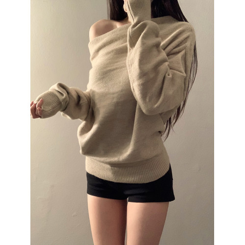 慵懶風一字領露肩毛衣女2025年秋冬新款寬松百搭氣質套頭針織上衣