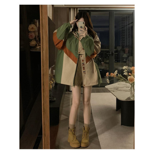 學院風拼接撞色沖鋒衣外套女春秋戶外機能高級感工裝連帽風衣夾克 學院風拼接撞色沖鋒衣外套女春秋戶外機能高級感工裝連帽風衣夾克