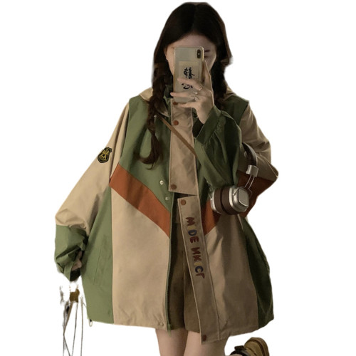 學院風拼接撞色沖鋒衣外套女春秋戶外機能高級感工裝連帽風衣夾克 學院風拼接撞色沖鋒衣外套女春秋戶外機能高級感工裝連帽風衣夾克