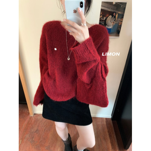 大F小Z溫柔軟糯羊駝毛配包包毛衣女慵懶加厚保暖純色套頭針織上衣