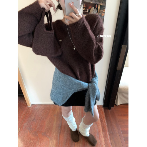大F小Z溫柔軟糯羊駝毛配包包毛衣女慵懶加厚保暖純色套頭針織上衣