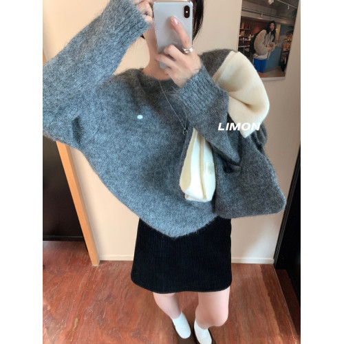 大F小Z溫柔軟糯羊駝毛配包包毛衣女慵懶加厚保暖純色套頭針織上衣