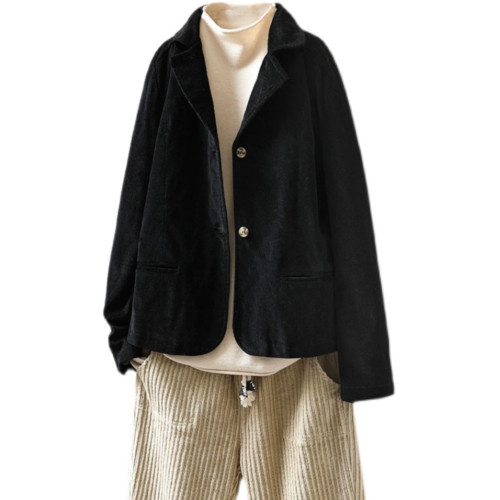 韓版新款100%純棉燈芯絨女復古口袋小西裝休閒細條絨上衣復古外套 韓版新款100%純棉燈芯絨女復古口袋小西裝休閒細條絨上衣復古外套