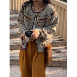 高級感超好看毛衣女早秋刺綉上衣慵懶風軟糯外套灰色針織開衫外穿