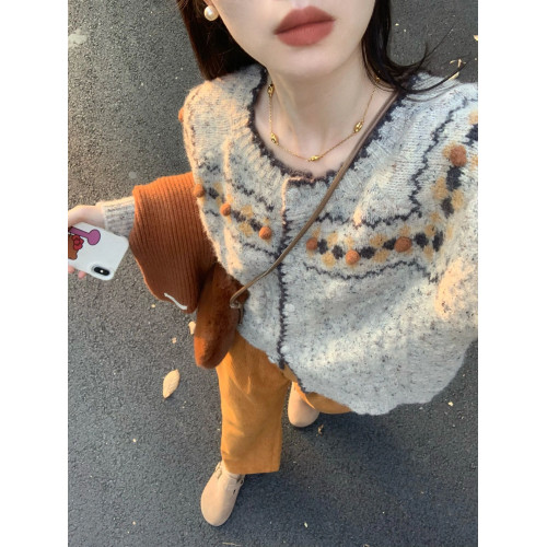 高級感超好看毛衣女早秋刺綉上衣慵懶風軟糯外套灰色針織開衫外穿