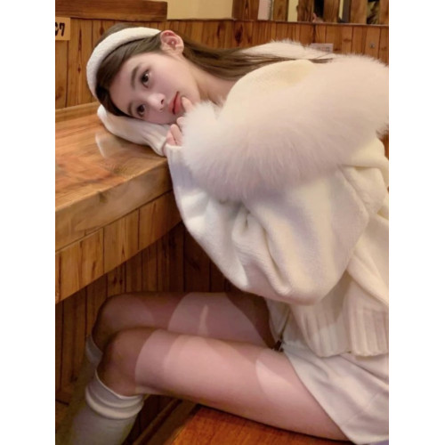 毛毛領連帽奶fufu毛衣女春冬慵懶溫柔風獨特超好看長袖針織衫外套