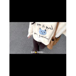 圓領貓咪毛衣女秋冬季2025新款寬松慵懶風加厚內搭套頭針織衫上衣