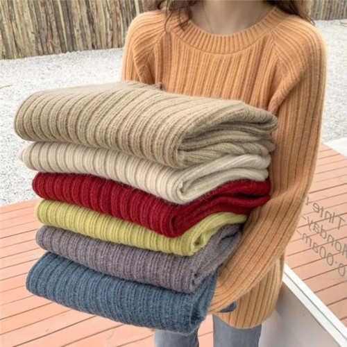 2025年春秋裝毛衣女中長款寬松外穿韓版圓領套頭針織打底衫上衣潮