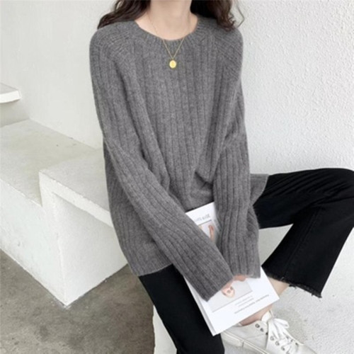 2025年春秋裝毛衣女中長款寬松外穿韓版圓領套頭針織打底衫上衣潮