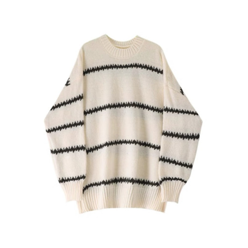 韓系軟糯慵懶風毛衣女秋冬季新款加絨加厚針織衫圓領套頭外穿上衣