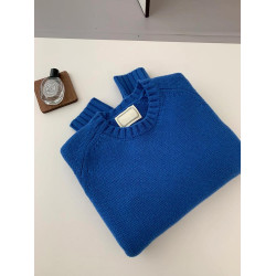 韓系圓領藍色毛衣女秋冬季新款寬松慵懶風軟糯針織衫內搭套頭上衣