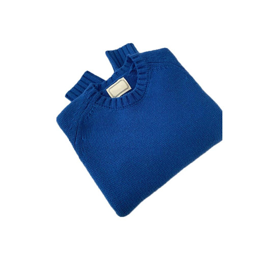 韓系圓領藍色毛衣女秋冬季新款寬松慵懶風軟糯針織衫內搭套頭上衣