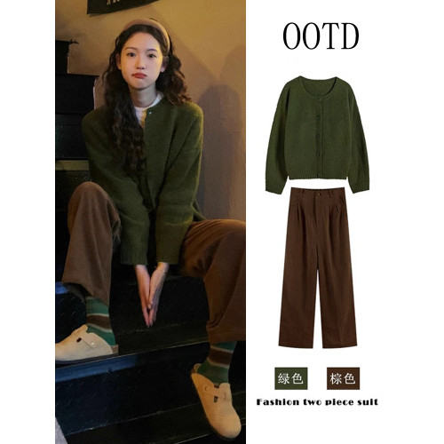 設計感小衆綠色開衫毛衣外套女春秋季2025新款慵懶風復古針織上衣