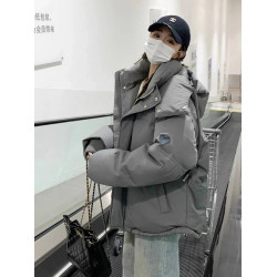 巨好看連帽灰色棉服羽絨服韓系加厚保暖外套女設計感2025冬季新款